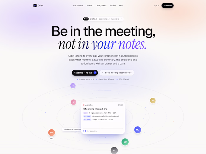 Orbit - AI Meeting Notes SaaS Website (Concept)