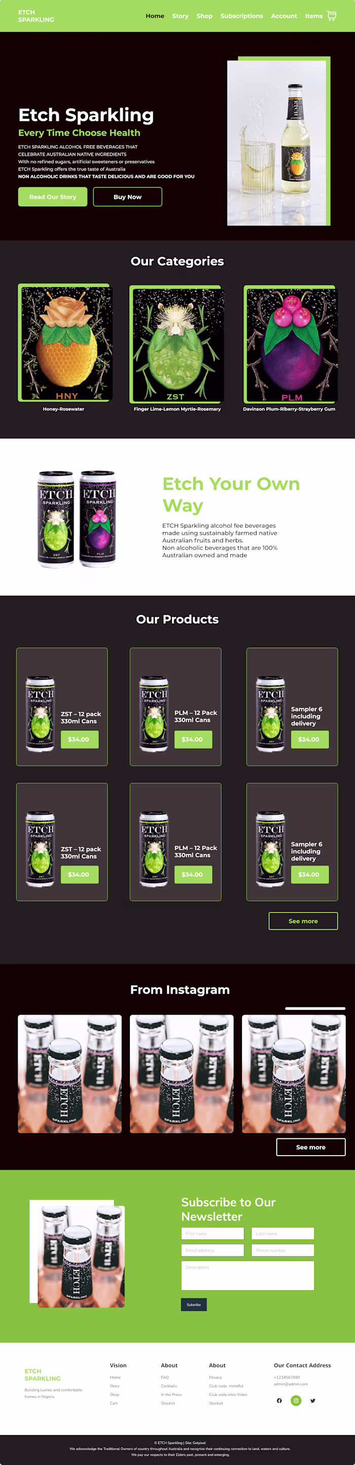 Etch Sparkling Landing page UI Design