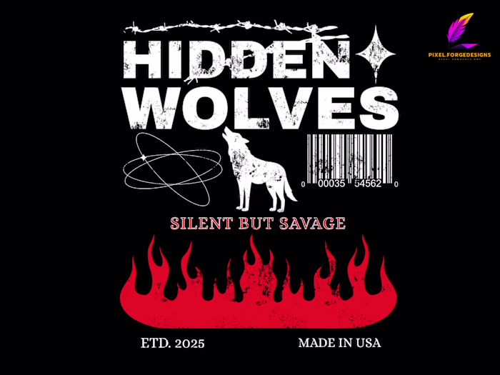 HIDDEN WOLVES - streetwear t-shirt design