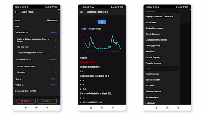 Calculators & sensors mobile app