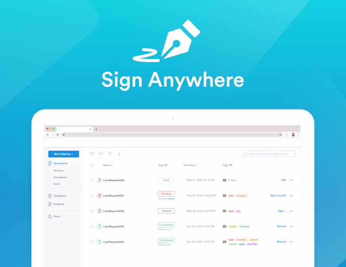 Sign Anywhere - Tagging system