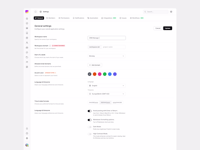 General Settings Interface