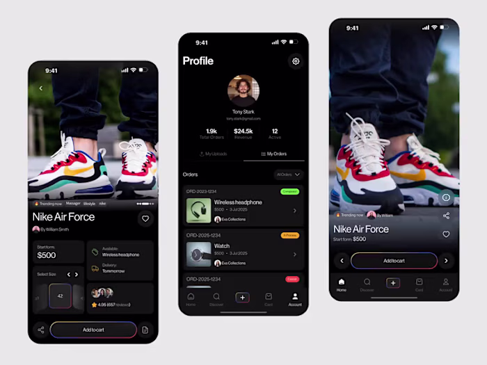 Sneaker E-Commerce App | Product, Profile & Order UI