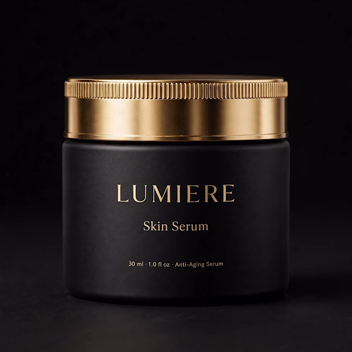 Luxury skincare packaging concept - matte black jar with gol...