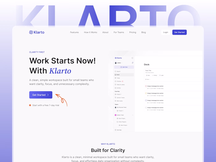 Klarto. Building a clean workspace from a single idea.