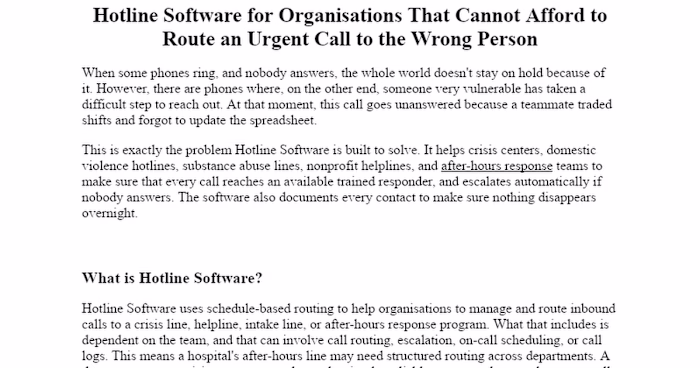 Hotline Software Development for Crisis Response