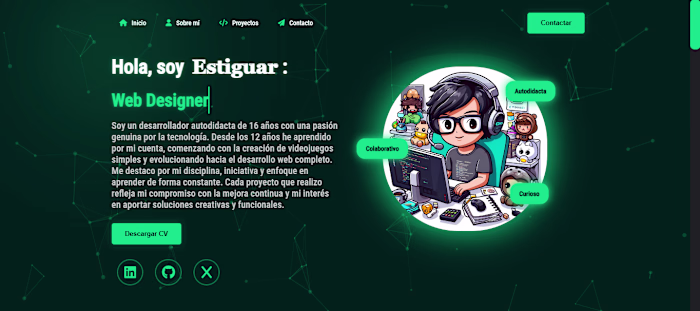 Hola! Soy Estiguar. Mí portafolio web diseñado con HTML, CSS...