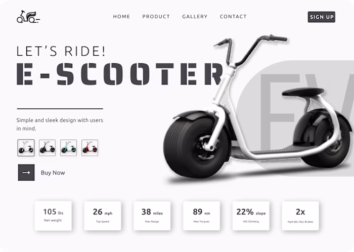Urban Glide: Minimalist E-Scooter Landing Page UI
