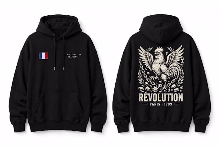 Revolution-Inspired Paris 1789 Streetwear Hoodie Design