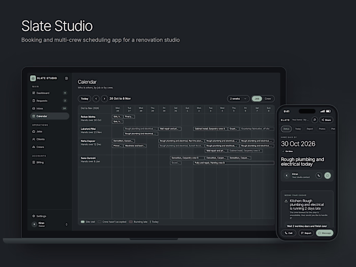 Slate Studio: renovation booking and crew scheduling