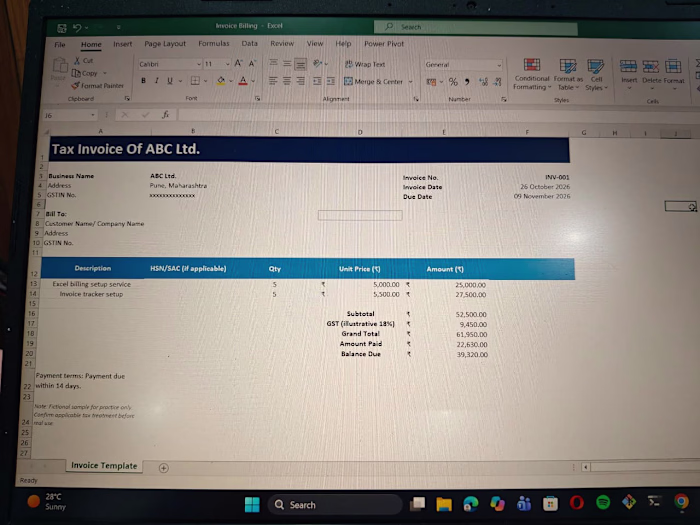 I provide Excel Invoice and