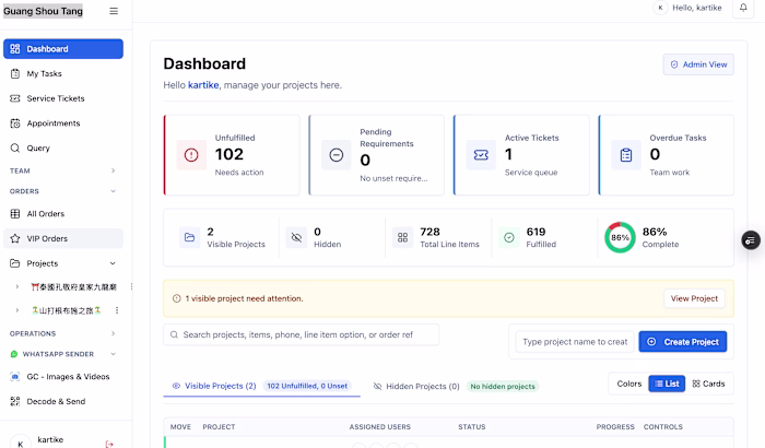 Internal dashboard for managing high