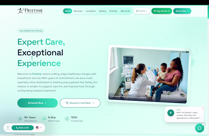 Pristine Clinics Website Redesign and AI Assistant
