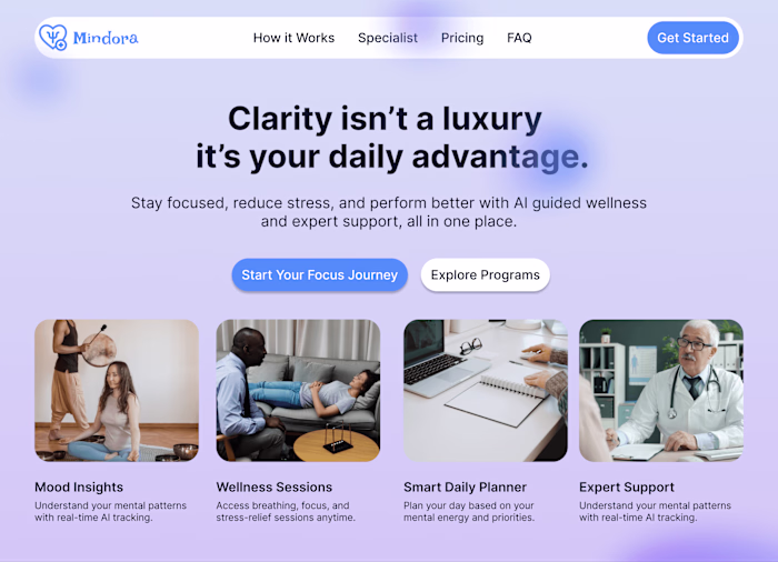 AI-Powered Wellness SaaS Landing Page (Mindora)