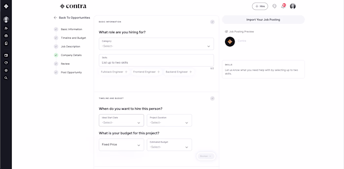 Contra Single-Page Job Creation Form