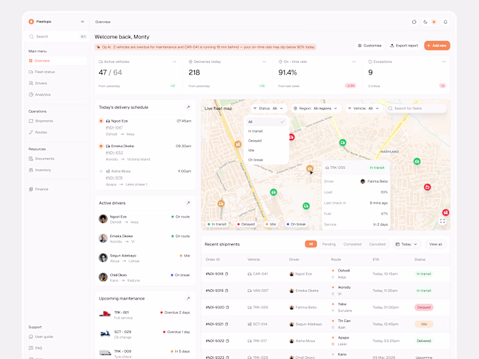 Built a functional logistics dashboard