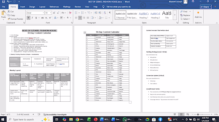 Customer content calendar 