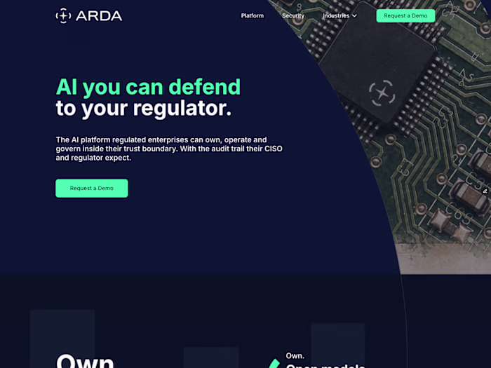 ARDA: Framer site for sovereign AI in regulated industries