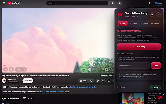 Watch Peak Party Chrome extension