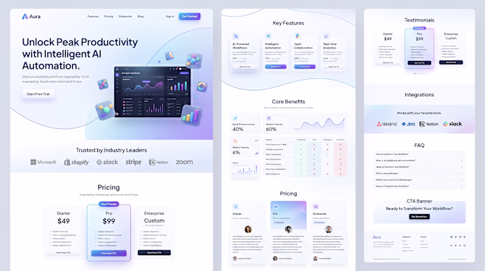 Aura - AI SaaS Landing Page UI