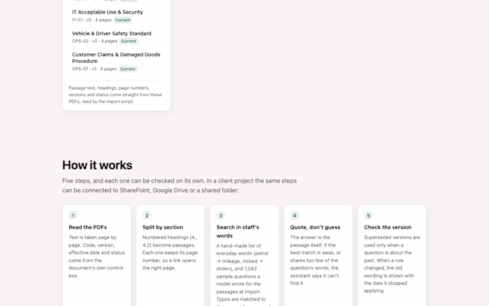 Staff assistant that answers from policies, with the page