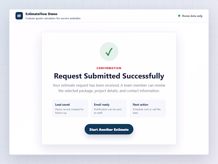 Confirmation screen showing that the