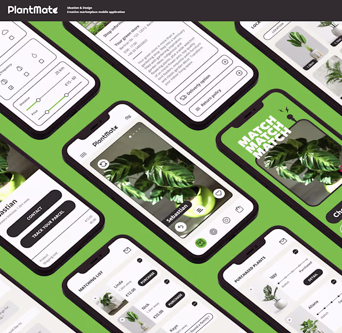 Plantmate - UX design - Online market place, mobile app