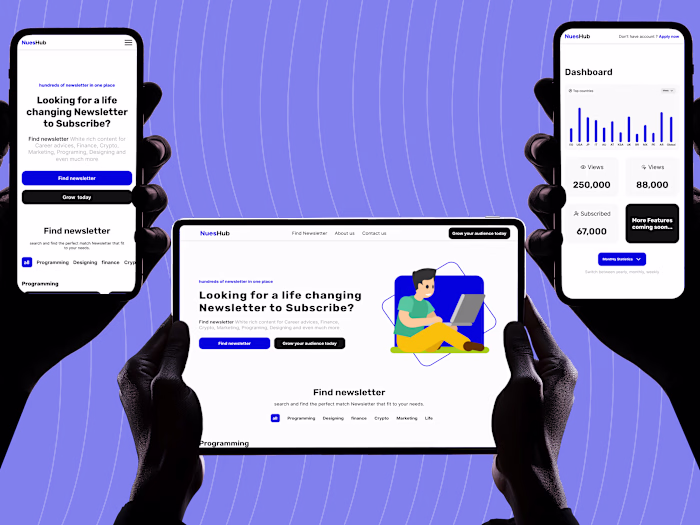 NuesHub newsletter platform with dashboard