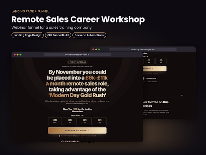 Remote Sales Career Workshop | Webinar Funnel + GHL Automations