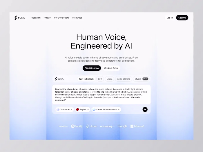 SONA - AI Voice Generating Platform Landing Page