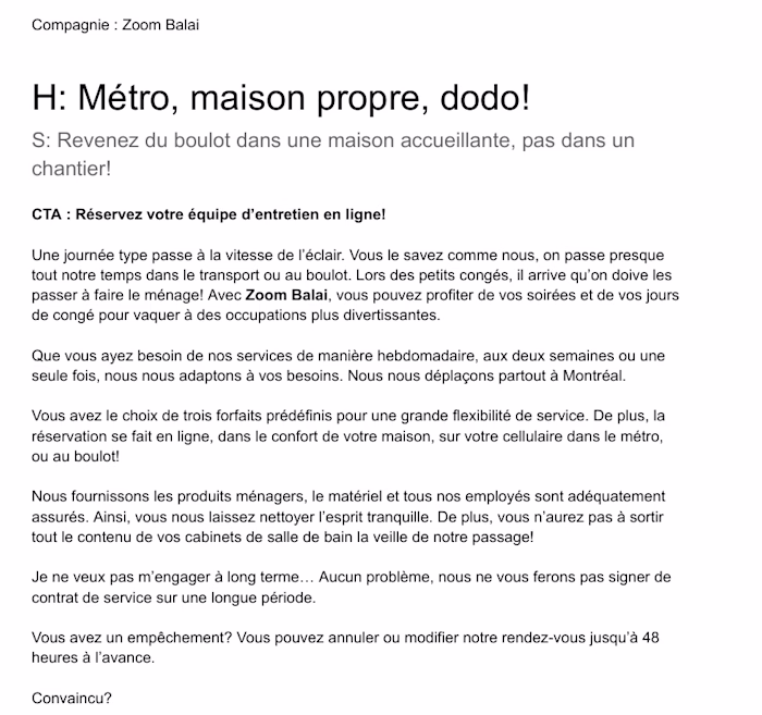 French Canadian Landing Page Copywriting