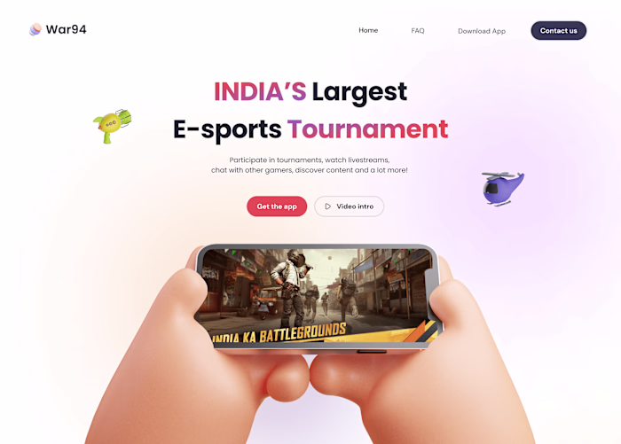 Landing page E-Sports App