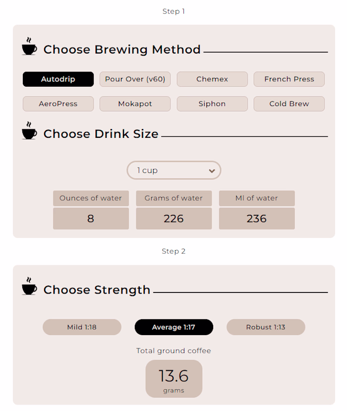 Web Calculator - Coffee to Water Ratio