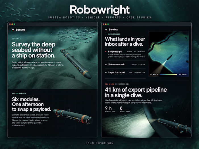 Robowright, a fun 3d animated piece for sea exploration.