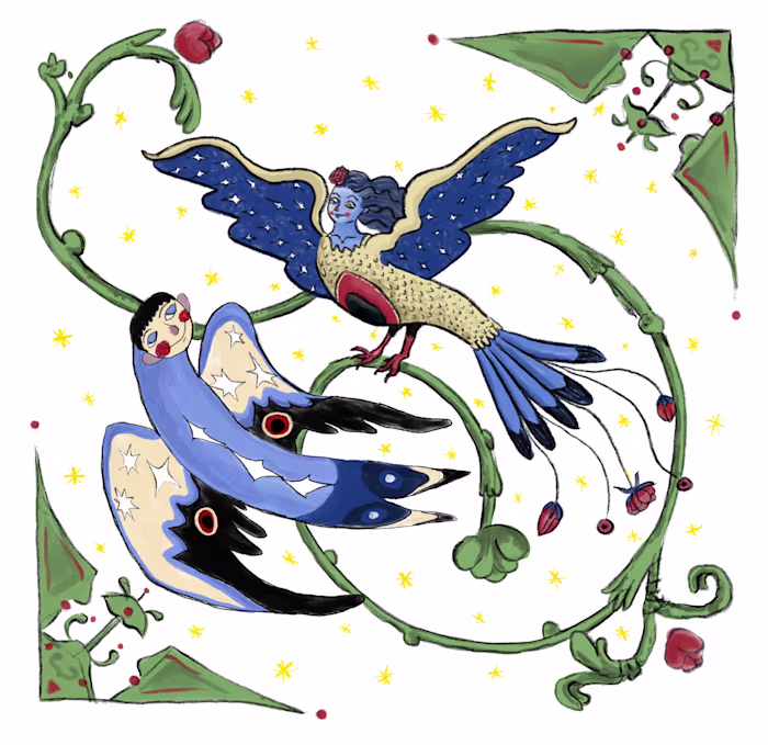 Poetry illustration collab. Two birds,