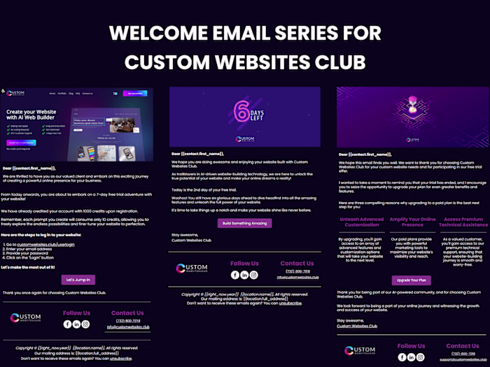 Welcome Email Series for Custom Websites Club