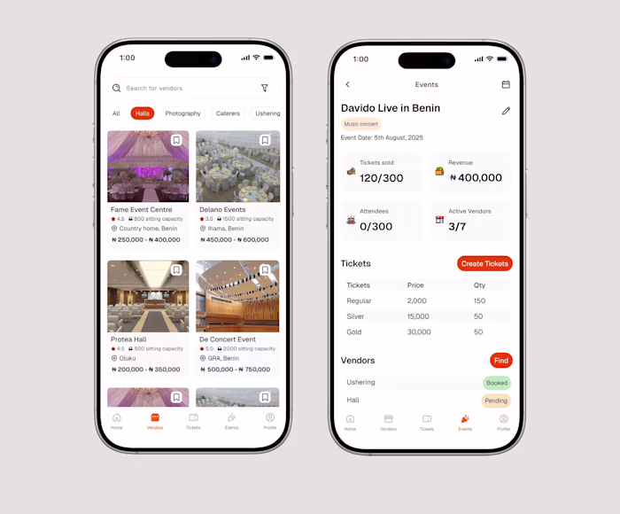  Event Ticketing and Vendor Sourcing Mobile App Design