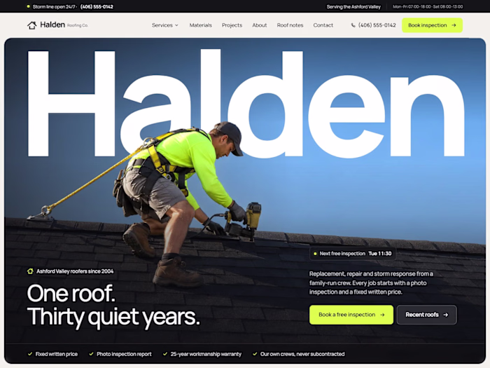Halden: Roofing Company Website