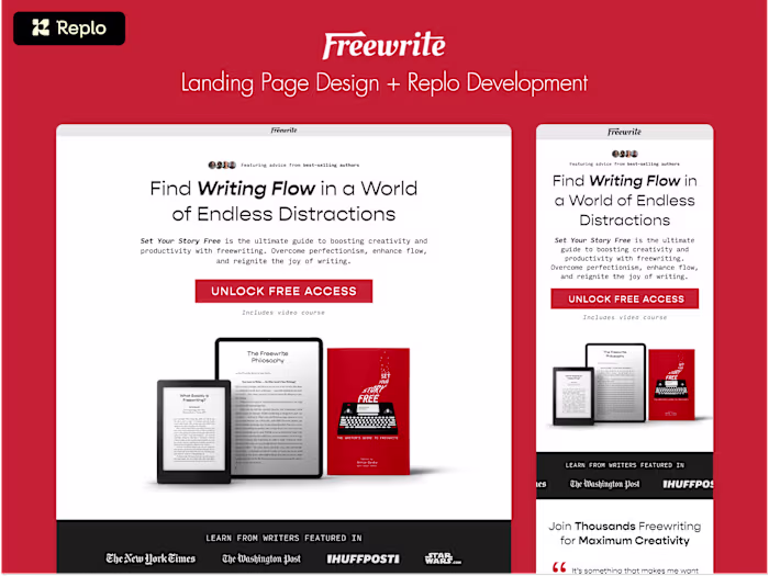 Freewrite | Landing Page Design + Replo Development