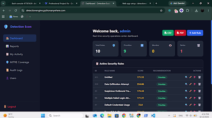 SOC Real-Time Detection Engine & Rule Management Dashboard