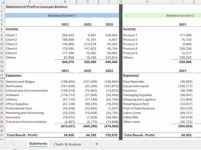 Bank Statement Categorization, P&L Creation, and Visual Analysis