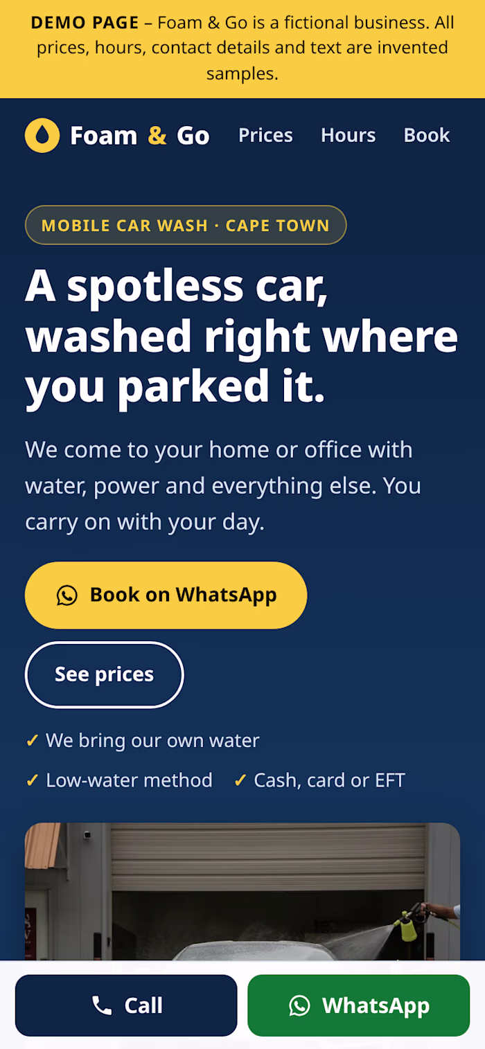 Concept project: Foam & Go Mobile Car Wash (demo landing page)