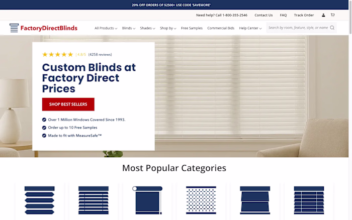 Factory Direct Blinds: Mobile PageSpeed 38 to 81