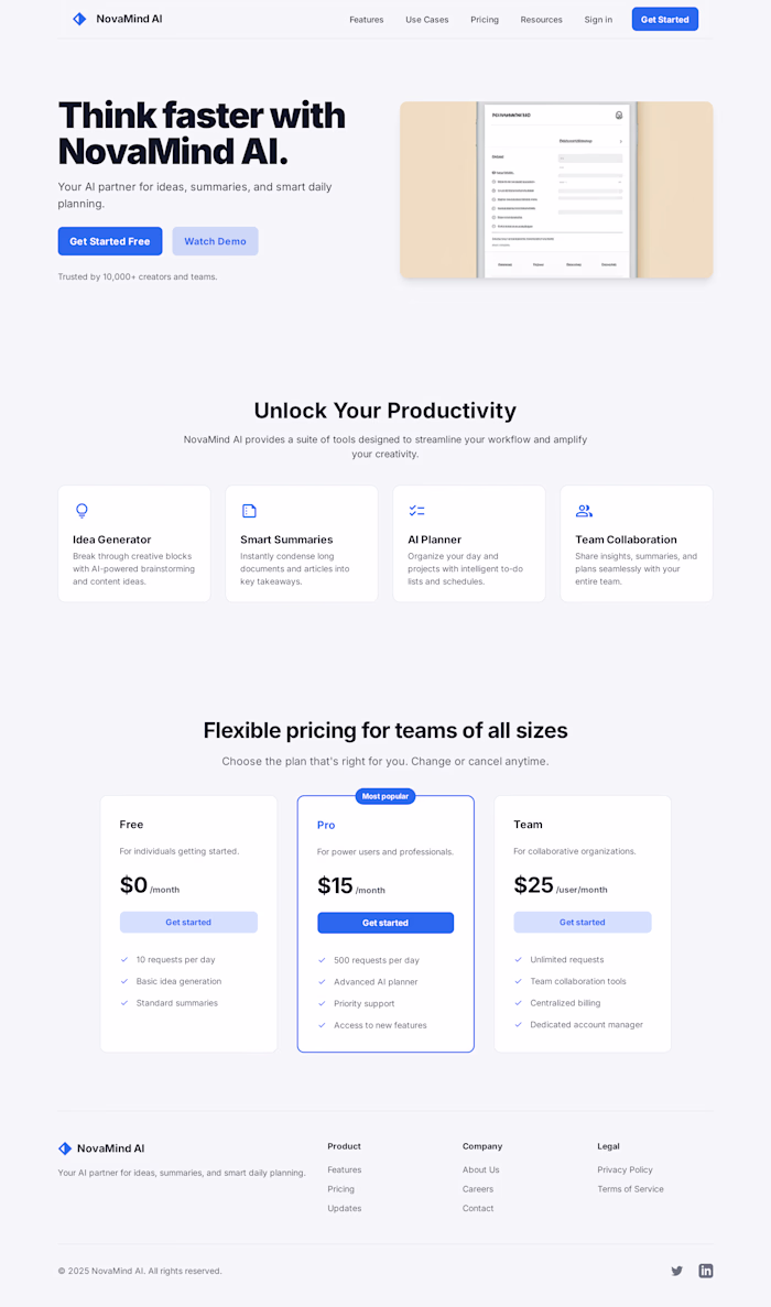 NovaMind AI SaaS Landing Page Case Study Overview