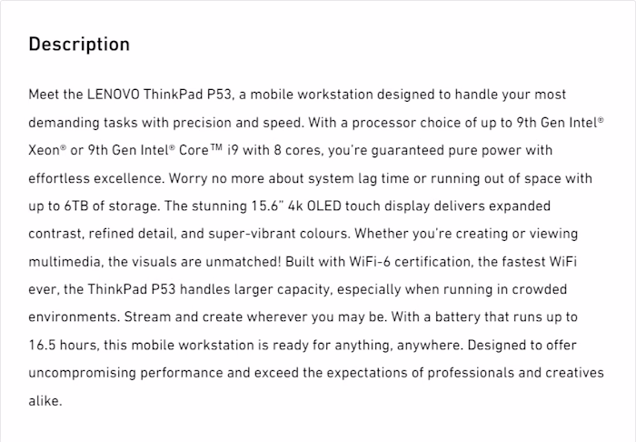 Tech Product Description Copy