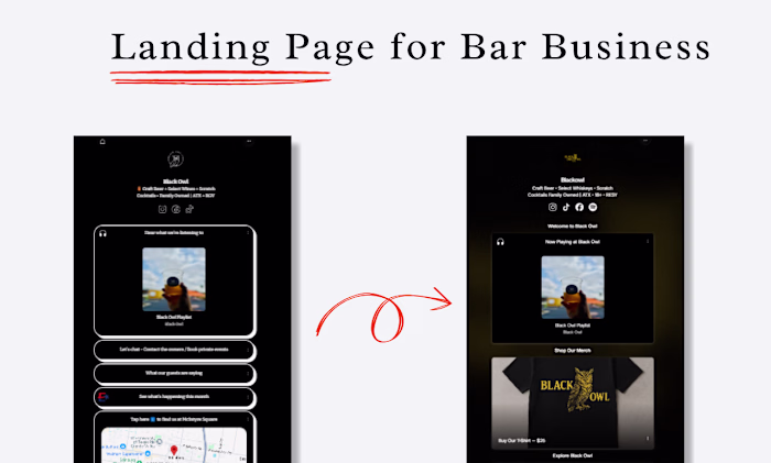 Link-in-Bio Landing Page for Bar Business