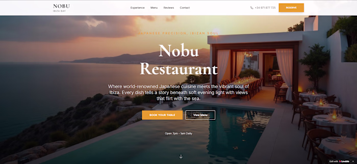 Restaurant website built by lovable