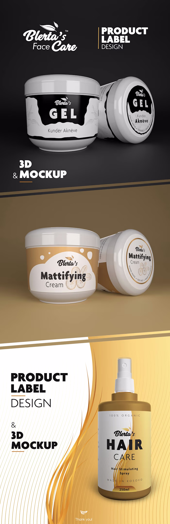 Blerta's Face Care Products - 3D Mockup & Label Design