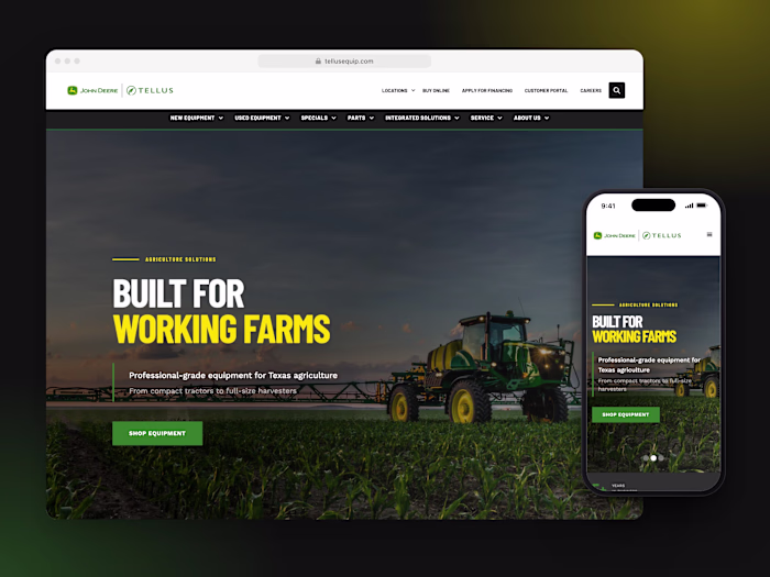 Tellus Equipment | Webflow John Deere Dealer Site in Texas