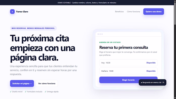 Turno Claro — landing para reservas